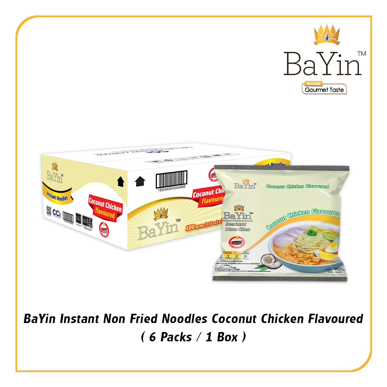 BaYin - Coconut Chicken Flavored Instant Noodle (100gx30bags) Soup (30 Bags/Box)