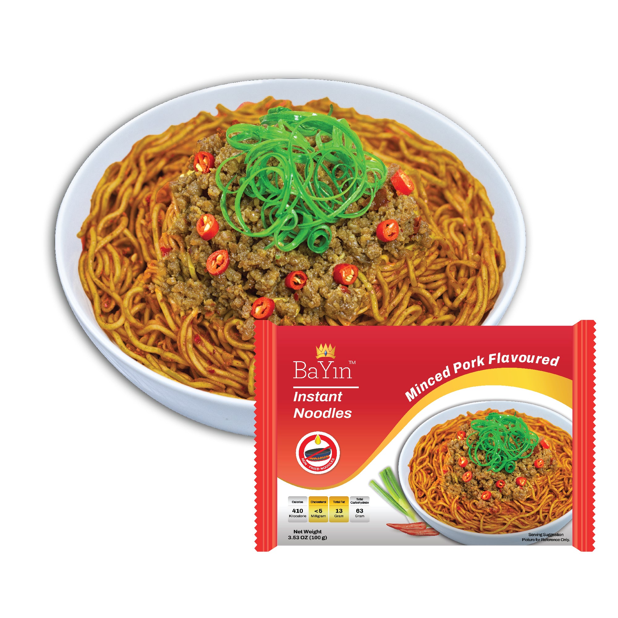BaYin - Minced Pork Flavored Instant Noodle (100g) Dry (5 Bags)