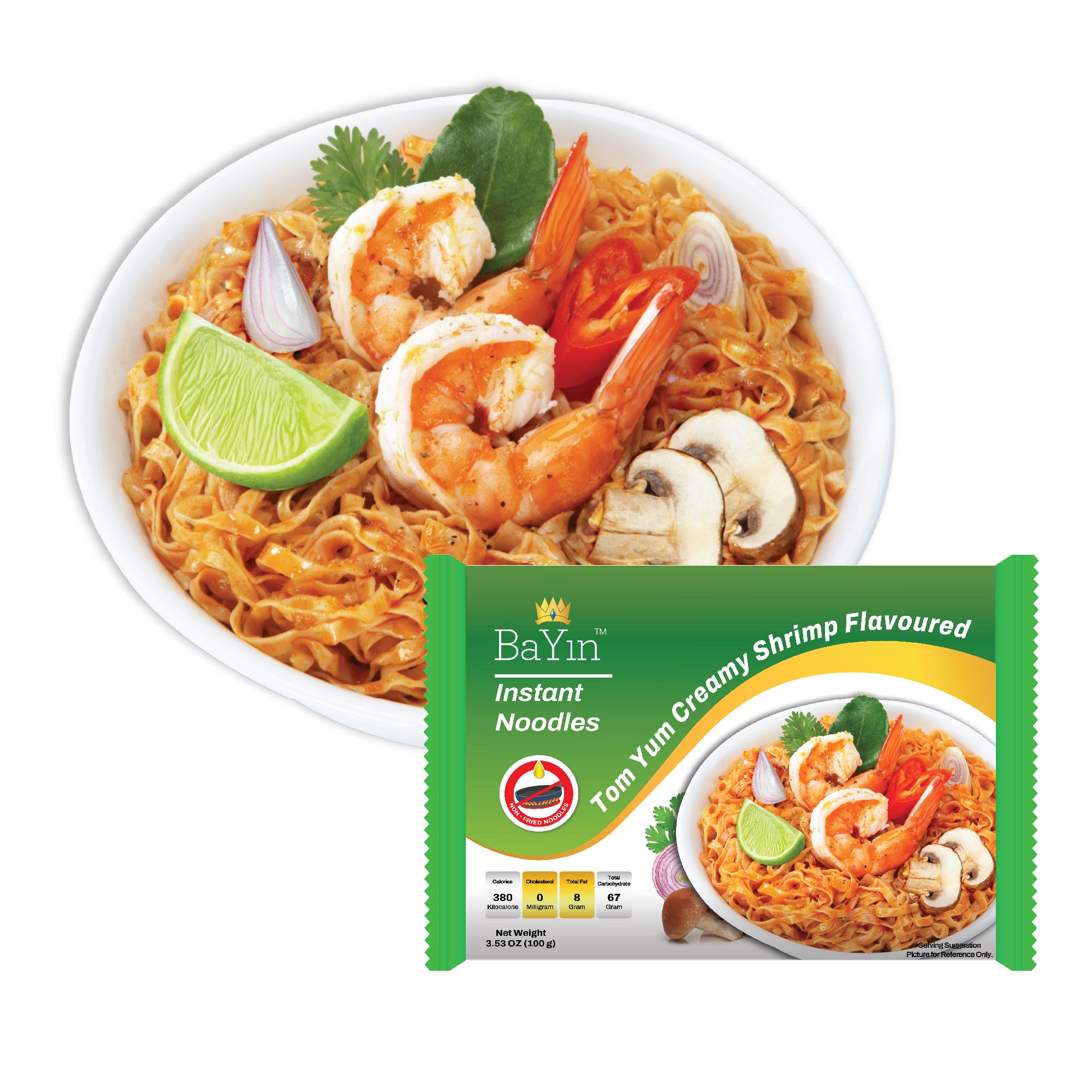 BaYin - Tom Yum Creamy Shrimp Flavored Instant Noodle (100g) Dry (5 Bags)